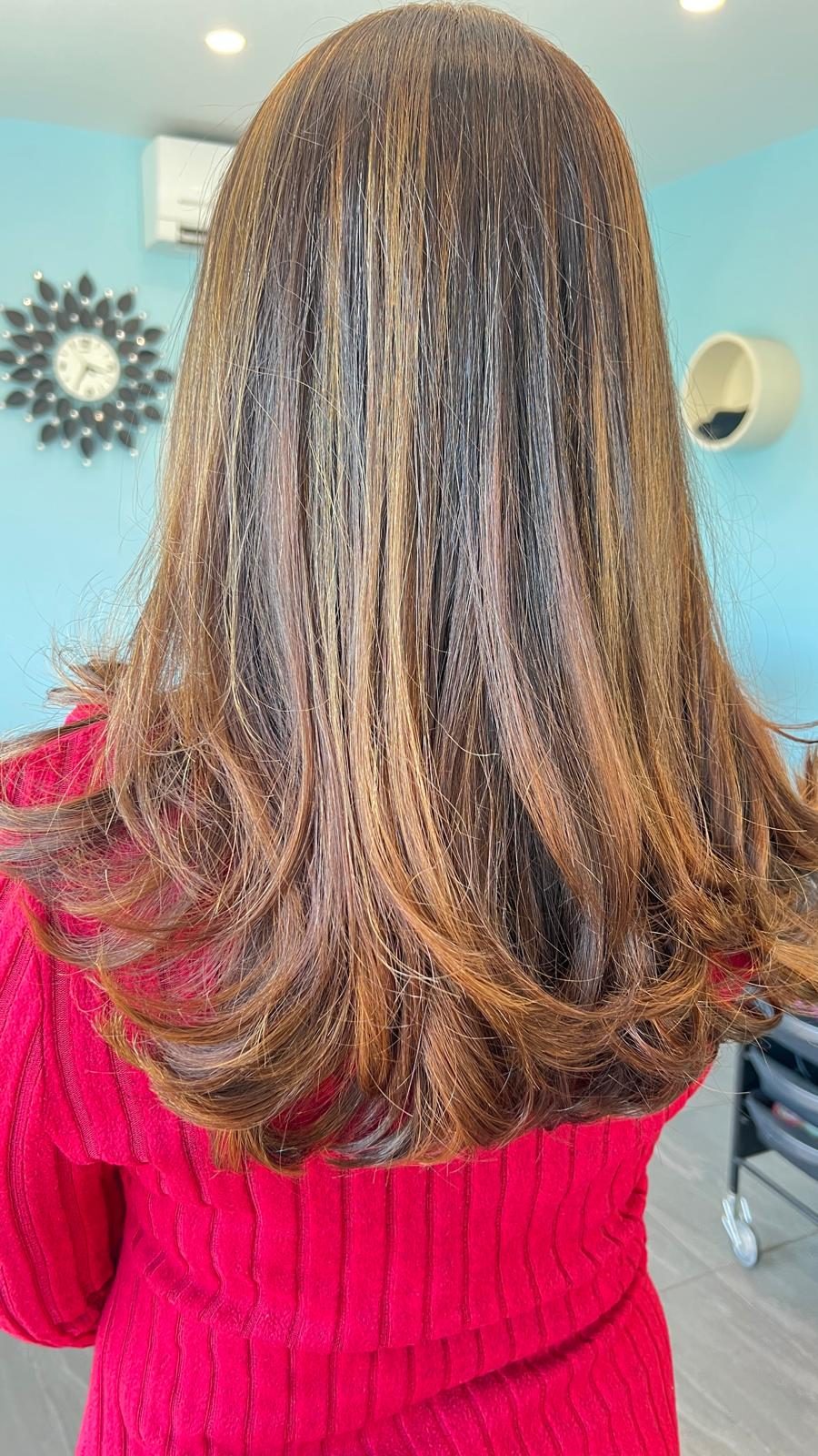 Layered brunette colour result created at Lahana Hair and Beauty