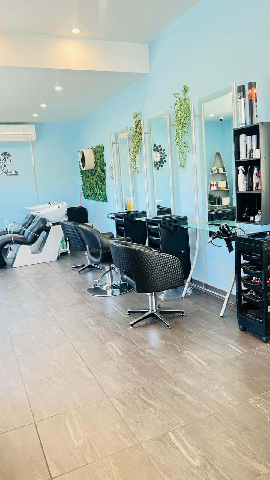 Styling chairs, mirrors and the wash basin inside Lahana Hair and Beauty